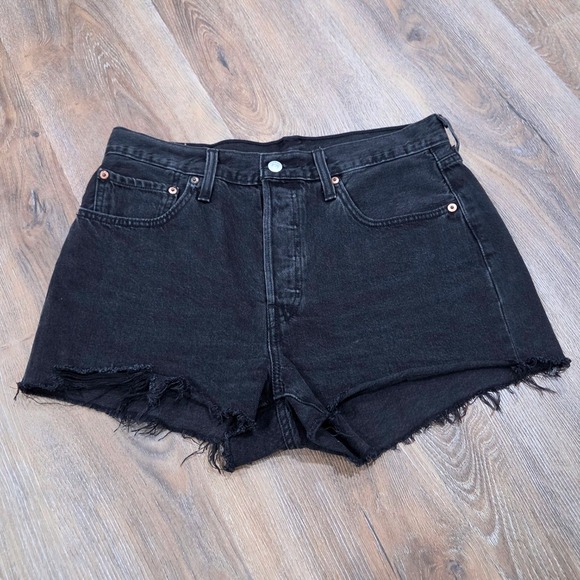 Levi's Pants - Levis 501 Original High Rise Cut Off Denim Shorts Washed Black W30